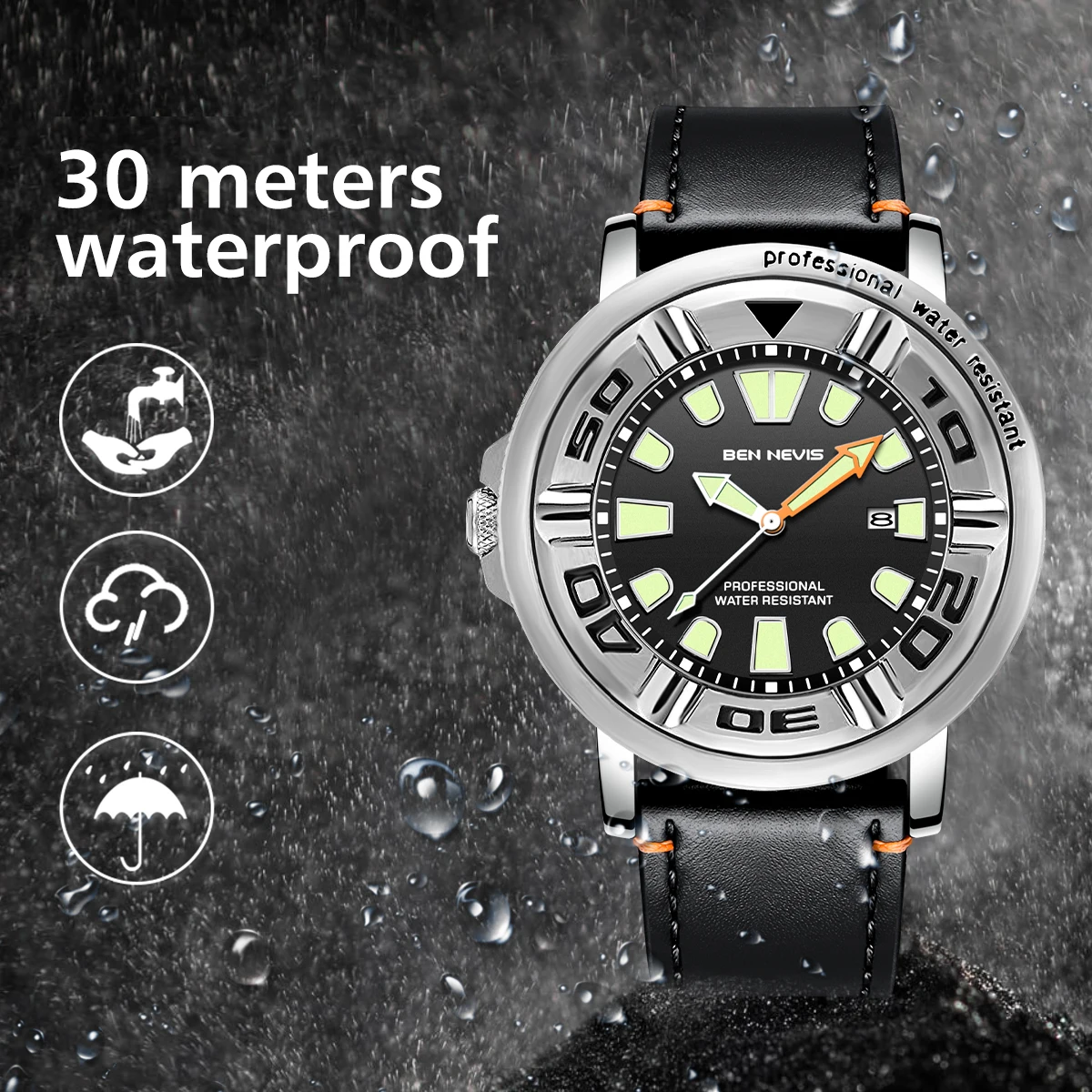 BEN NEVIS BN3019G High Quality Fashion Men Quartz Watch Leather Band Waterproof Luminous Date Display Watch Casual Watch Design