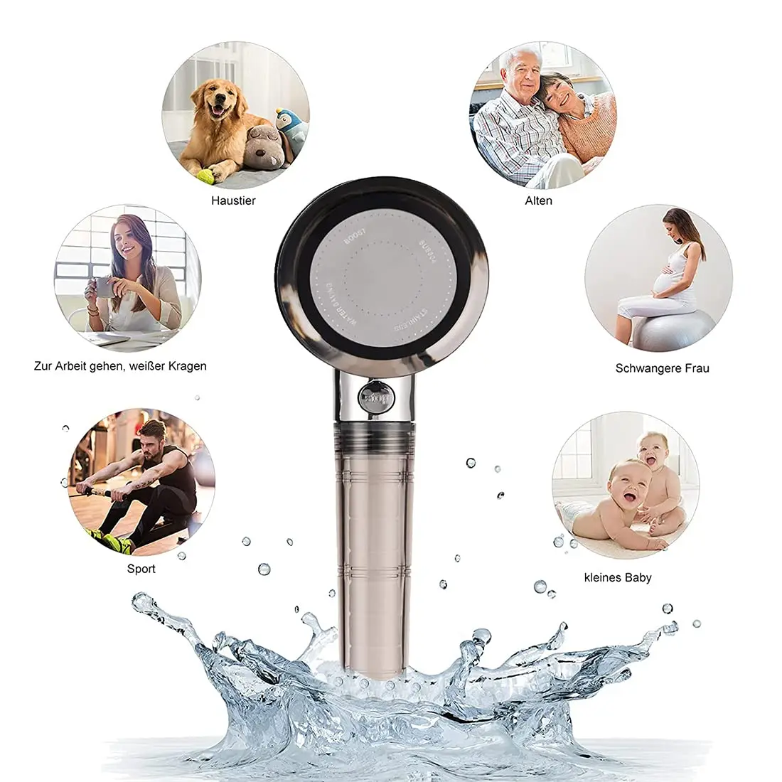 High Pressure Rainfall Spray Filter Shower Head One Key Stop Function Clean ABS Hand Filtered Shower Head For Hard Water
