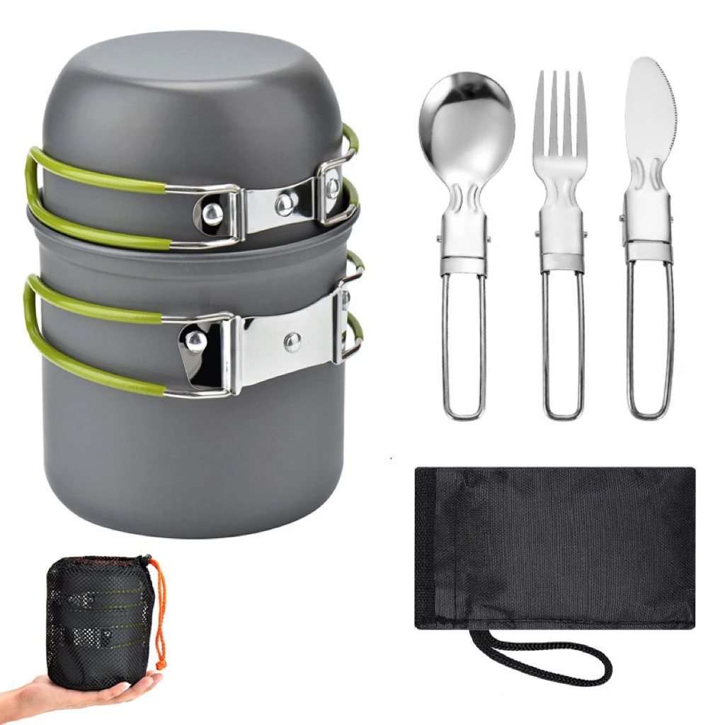 Wholesale Price Outdoor BBQ Camping Cookware Mess Kit Hiking Backpacking Picnic Cooking Bowl Non Stick Pot Pans Cookware Sets