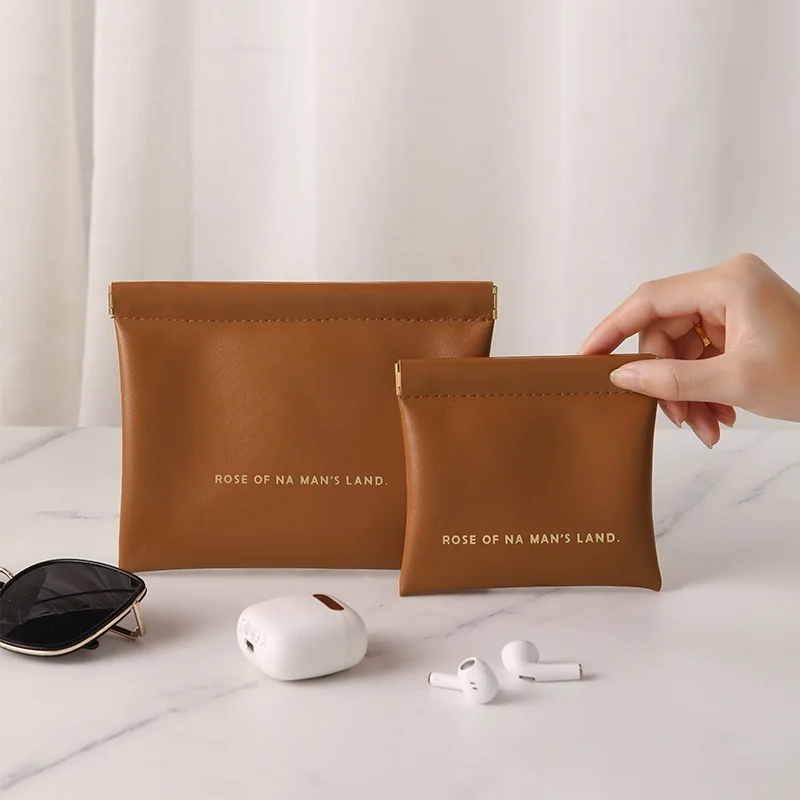 BSCI factory custom logo Portable PU Bag with Zipper Closure for Cosmetics Cable Headphones Mini Lipstick Coin Purse Storage
