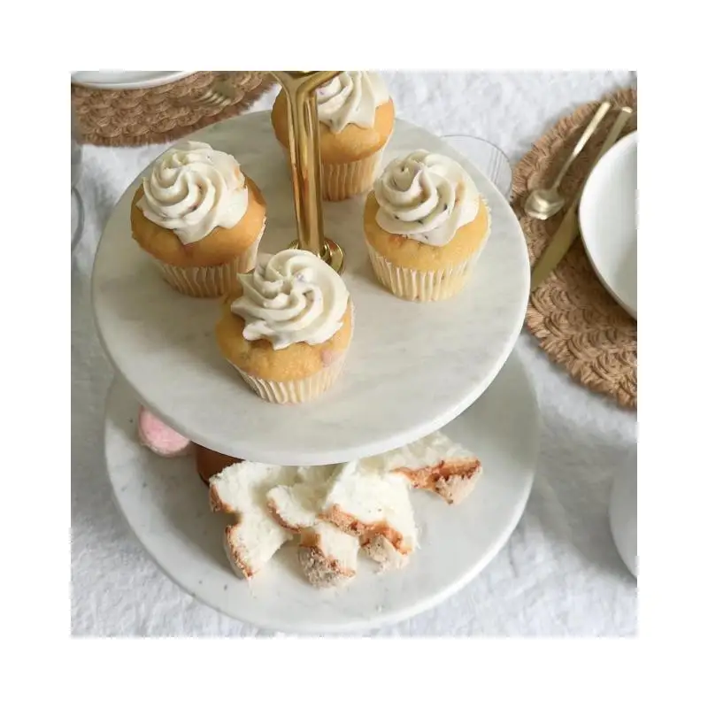 SHIHUI Natural Stone Marble Decoration Home Gifts 3 Tiers Luxury Food Dissert Party Serving Trays Marble Tiered Tray With Brass