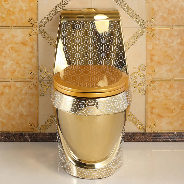 Ceramic Sanitary Ware Suite Bathroom WC One-Piece Plating Gold Color bathroom toilet and Pedestal sink set