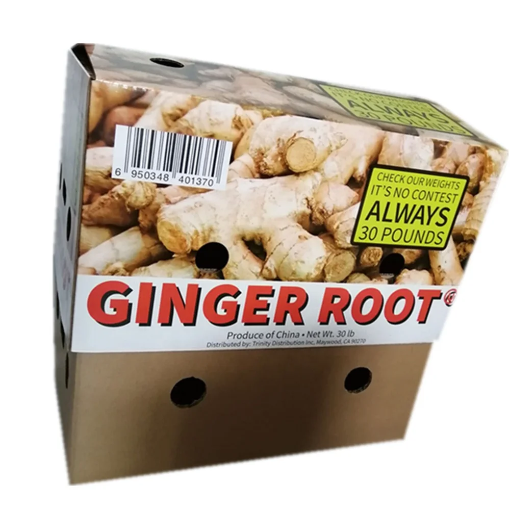 top and bottom type corrugated cardboard fruit and vegetable transport ginger packing carton box with perforated holes