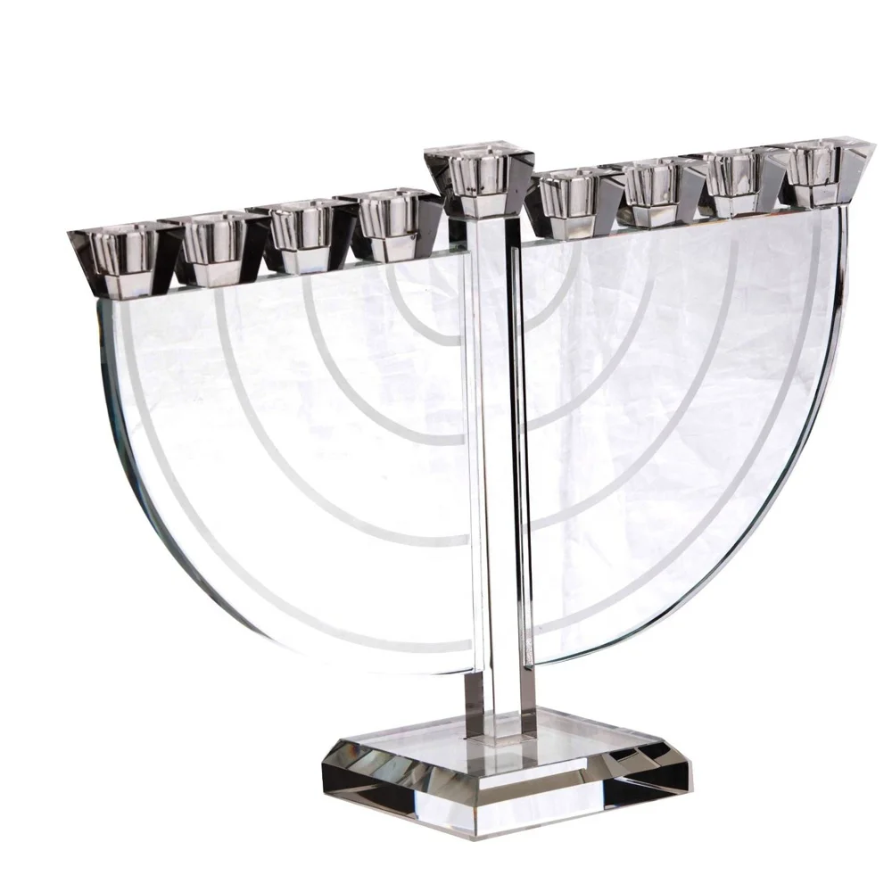 etched crystal hanukkah menorah candleholder for traditional hanukkah judaica decoration