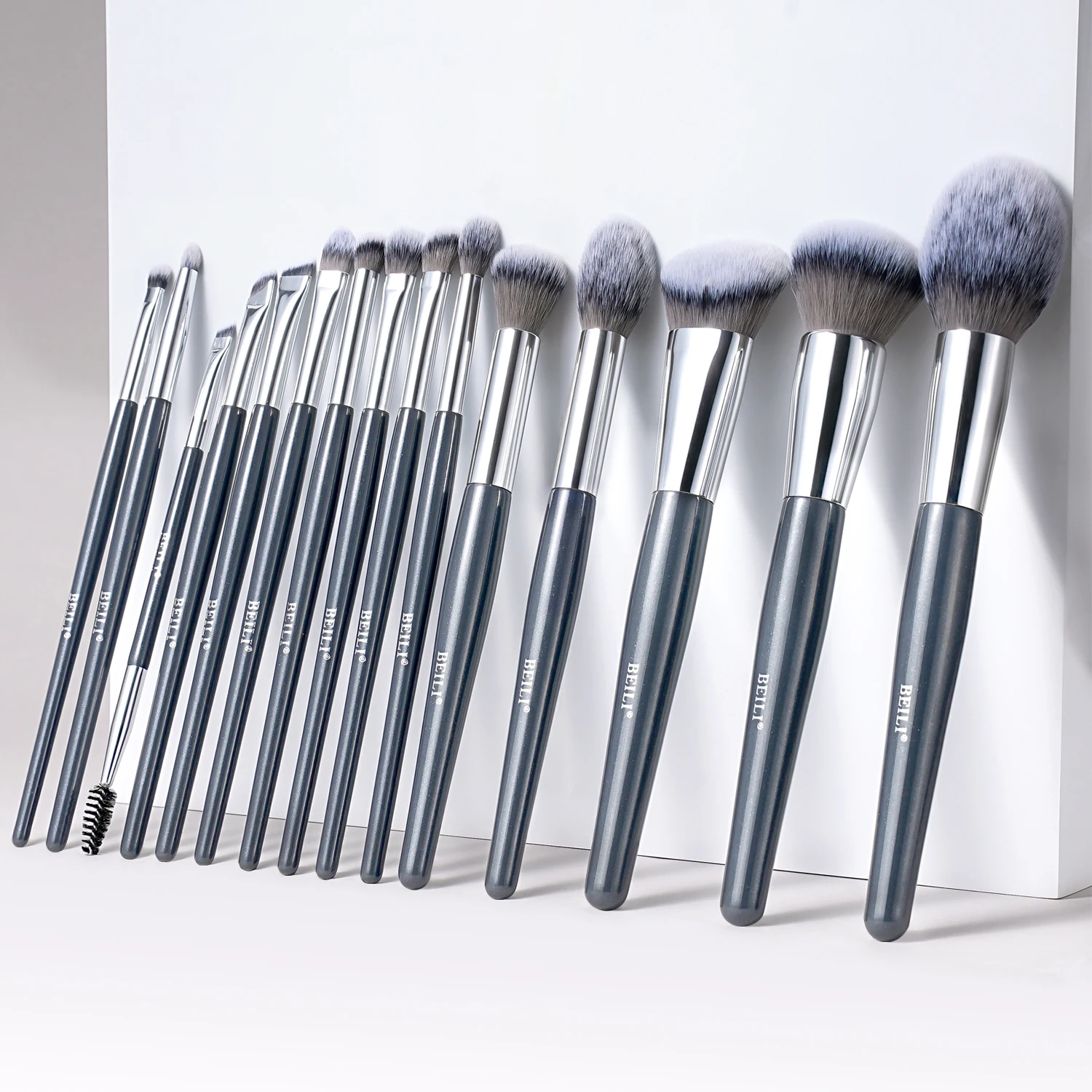 BEILI custom logo 15pcs grey professional makeup brushes set private label luxury powder foundation eyeshadow brush set makeup