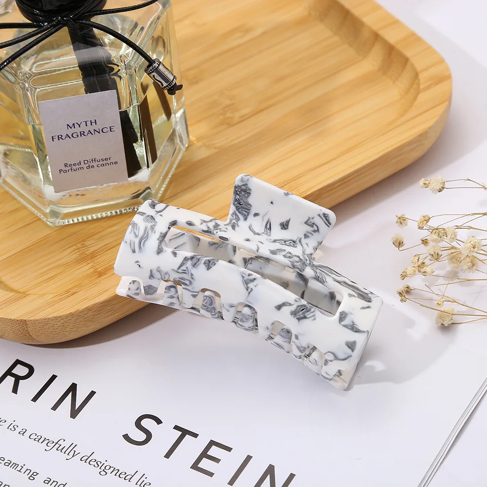 8.5cm Fancy Customized Marble Pattern Hair Clamp Rectangle Middle Cellulose Acetate Hair Claw Clips For Woman Hair Accessories