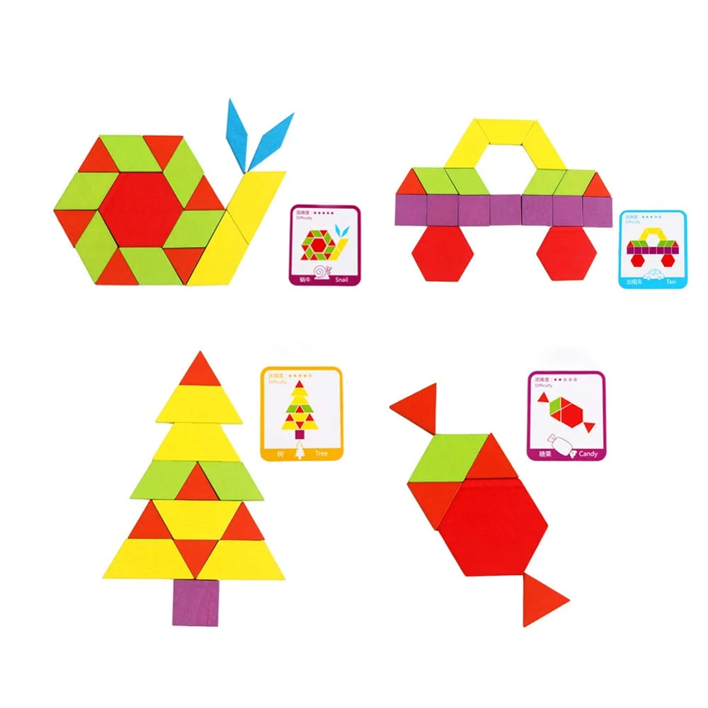 
155 Pcs wooden pattern blocks set geometric shape puzzle kindergarten classic educational montessori tangram toys for kids 