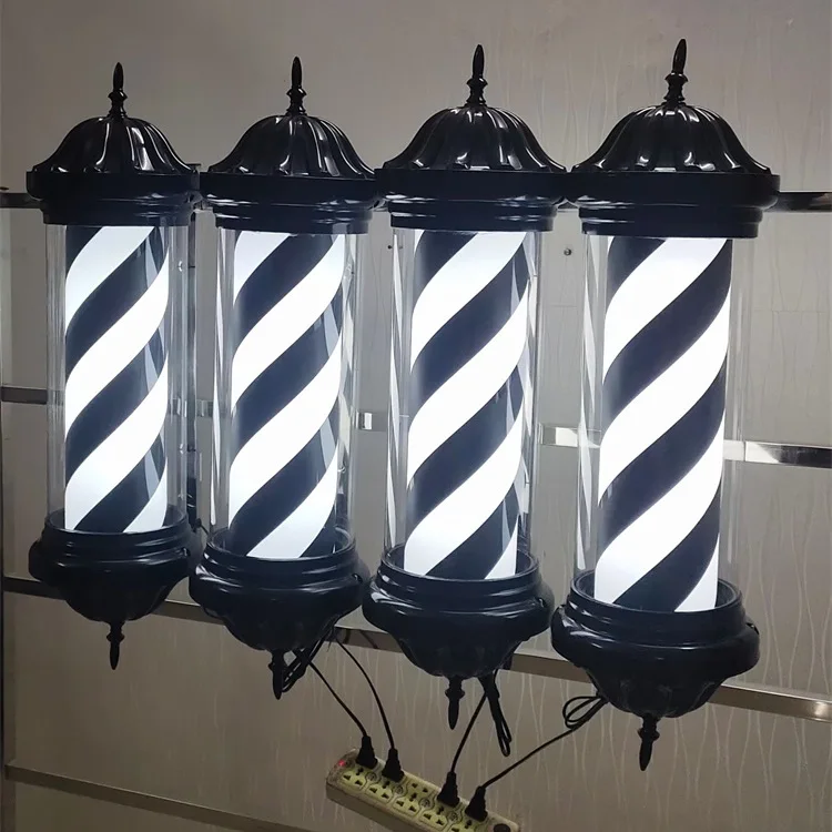 Wholesale salon barbershop furniture high quality custom rotating led black chrome barber shop sign pole for sale