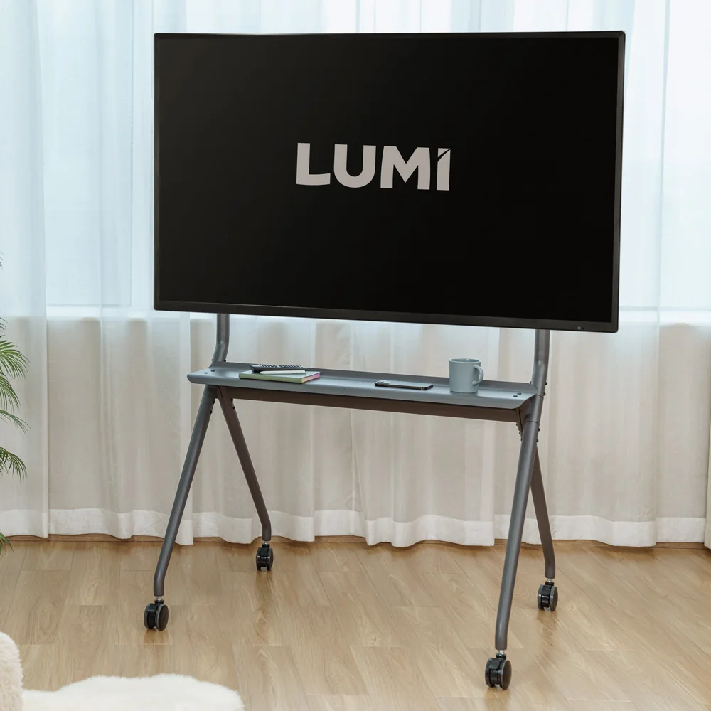 Modern 2023 Furniture Height Adjustable Portable Mobile Rolling TV Trolly Stand on Wheels Heavy-Duty Minimalist TV Cart