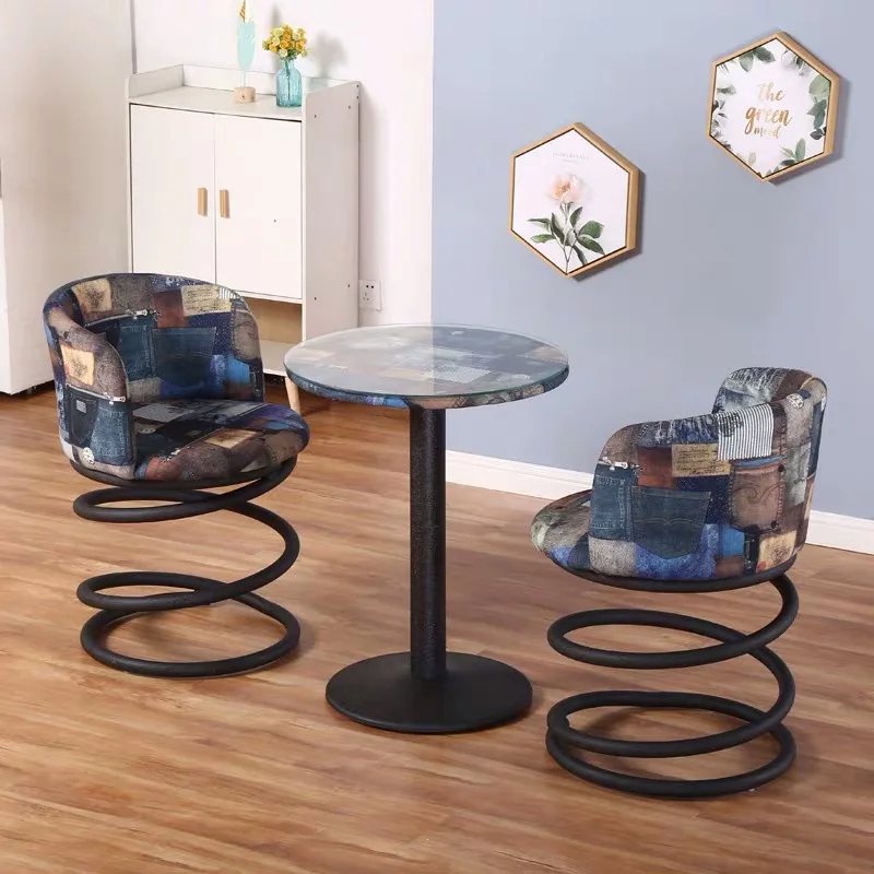 New unique spring back chair iron art bar chair cafe table and chair three-piece sets