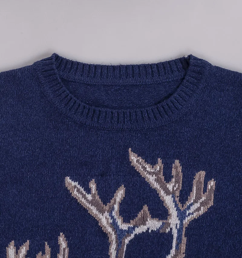 High quality Christmas sweater Men stylish wool long sleeve deer jacquard knitted sweater