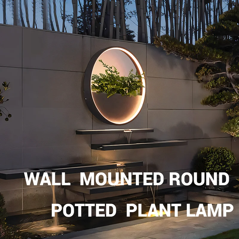 AC220V Modern LED Garden Wall Lamp Stainless Steel Shell with Potted Decorative Features IP65 Villa garden Decor light