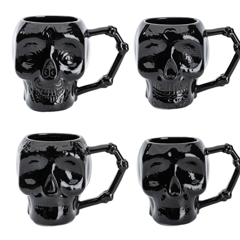 Custom ceramic cute 3d playful skull face shaped coffee mugs for christmas