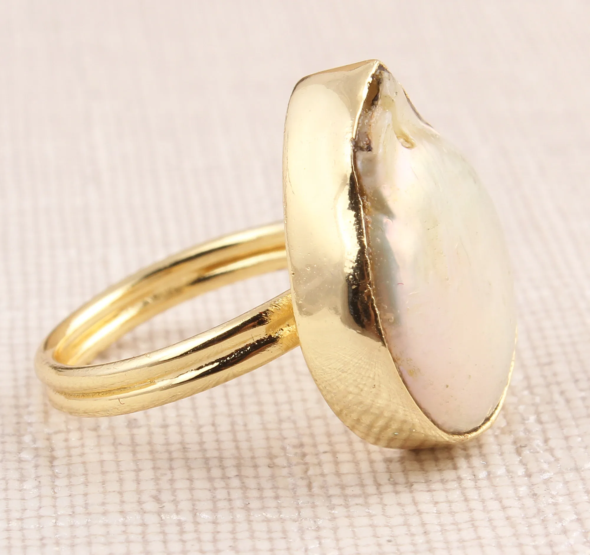 Natural Coin Pearl Yellow Gold Plated Rings For Women Girls