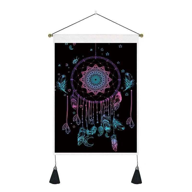 Aesthetic Trippy Hippie Bohemian Moon and Star Psychedelic Dream Catcher Pack of 2 Vertical Tapestry Wall Hanging