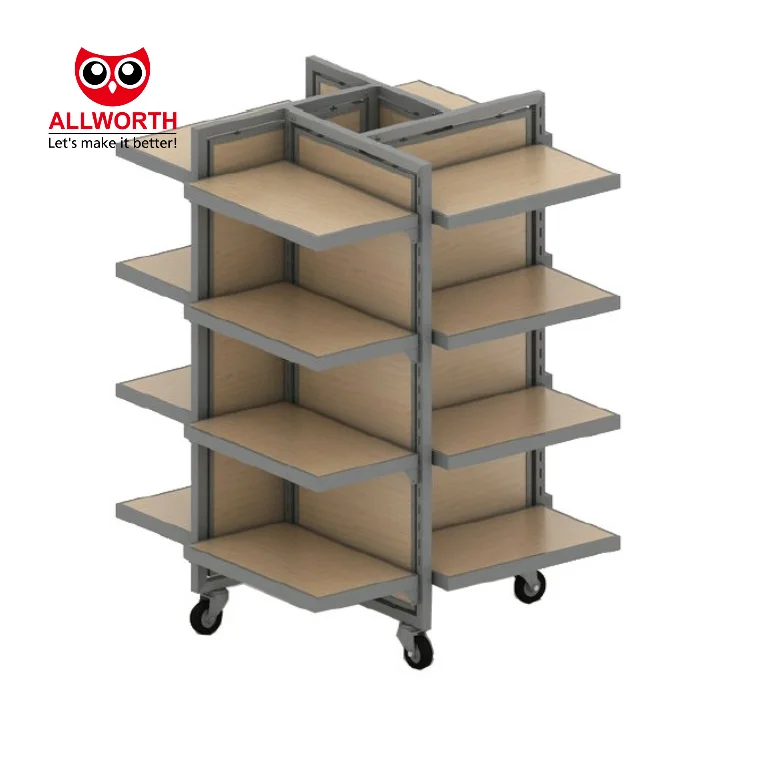 Adjustable Middle Duty Groceries 4-way Rolling Snack Showing Display Rack
