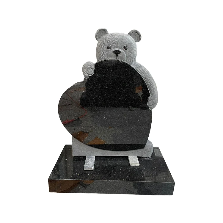 Good Price Poland Style Absolute Black Granite Polymer Bear And Heart Monument Headstone Tombstone