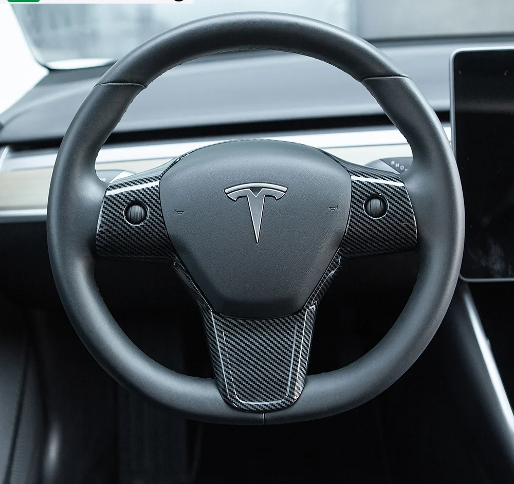 Car Steering Wheel Decorative Patch For Tesla Model 3 2017-2021 Carbon Fiber ABS Decorative Accessories Model3 Three