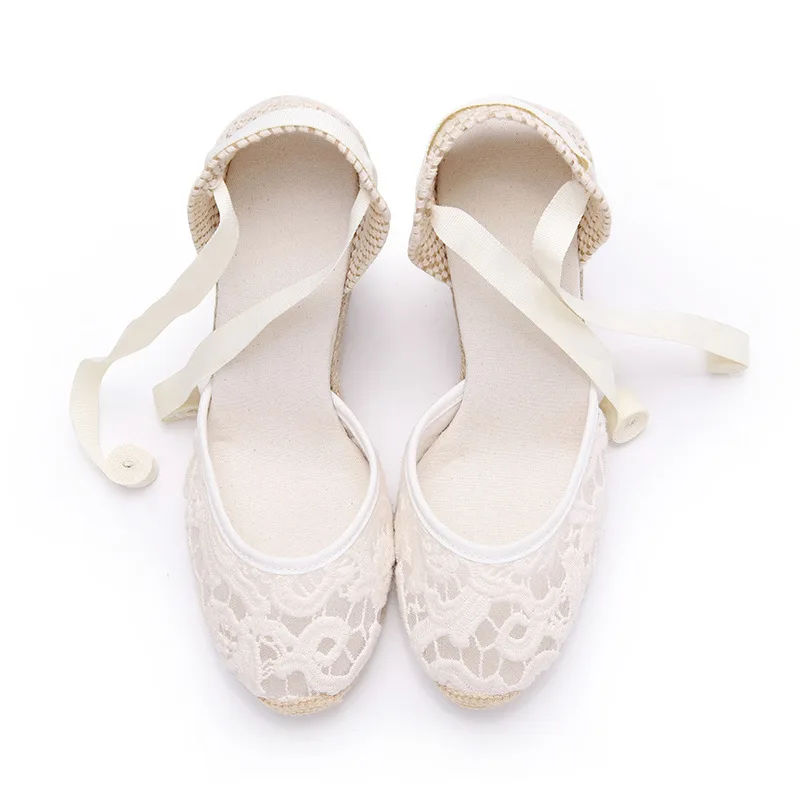 Fashion ladies casual and comfortable hemp sole shoes with sloping heels sandals espadrilles womens