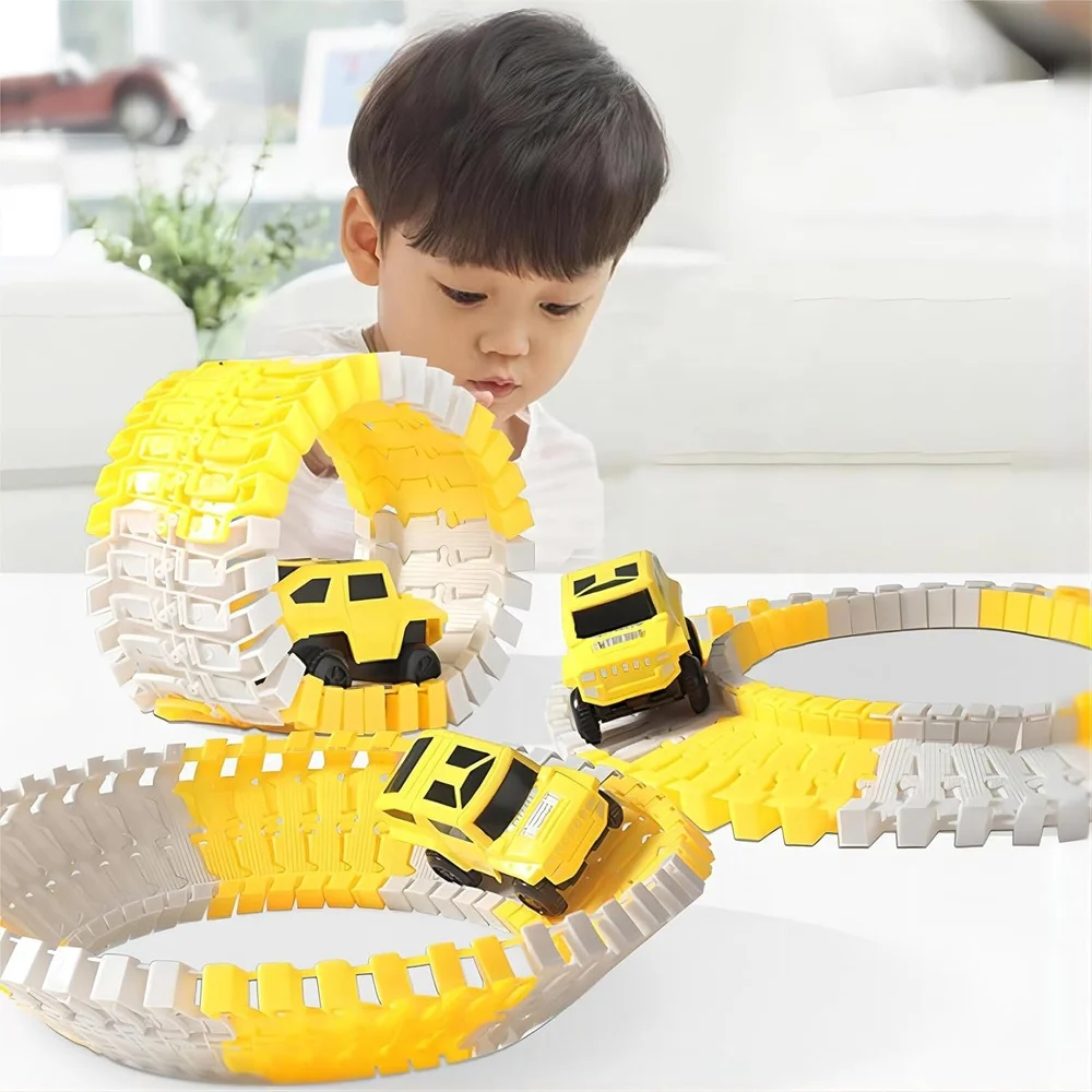 255pcs construction race tracks car electric engineering vehicles slot toy DIY assemble flexible track car play set for children