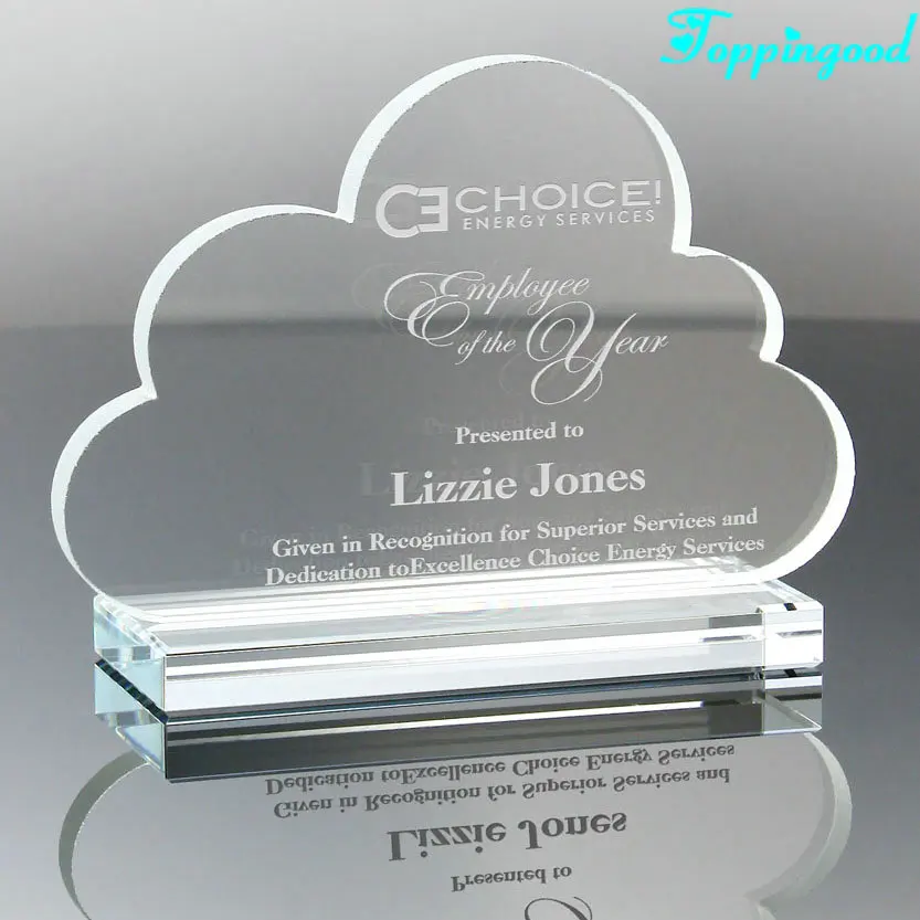 Business Great Teamwork Reward Cloud Shaped Glass Awards Trophy