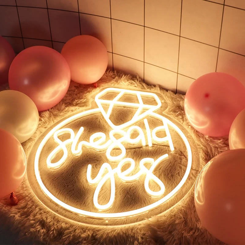 48.3*40cm LED Acrylic Neon Sign She Said Yes Engagement Party Decoration She Said Yes Neon Signs Lighting