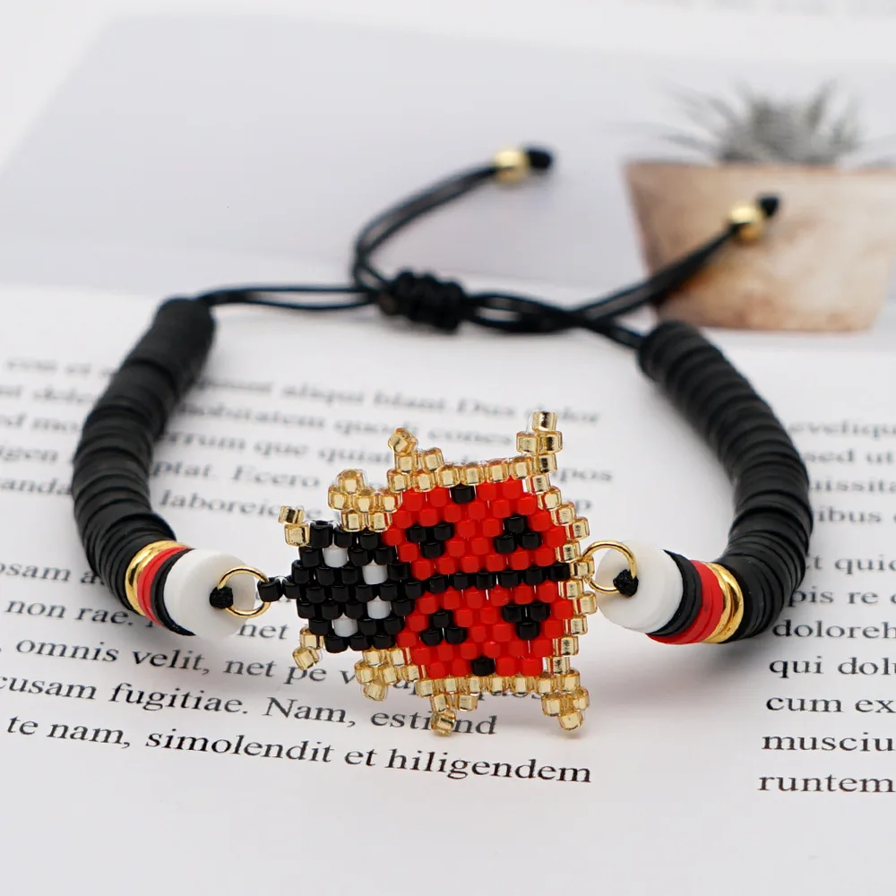 Cute colorful Polymer Clay bracelet eye heart insect palm rice bead charms bracelet braided rope adjustable bracelet