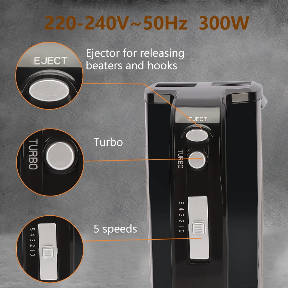 Stainless Steel Hand Mixer 5 Speed Small Portable Electric HandHeld Food Mixer With Turbo