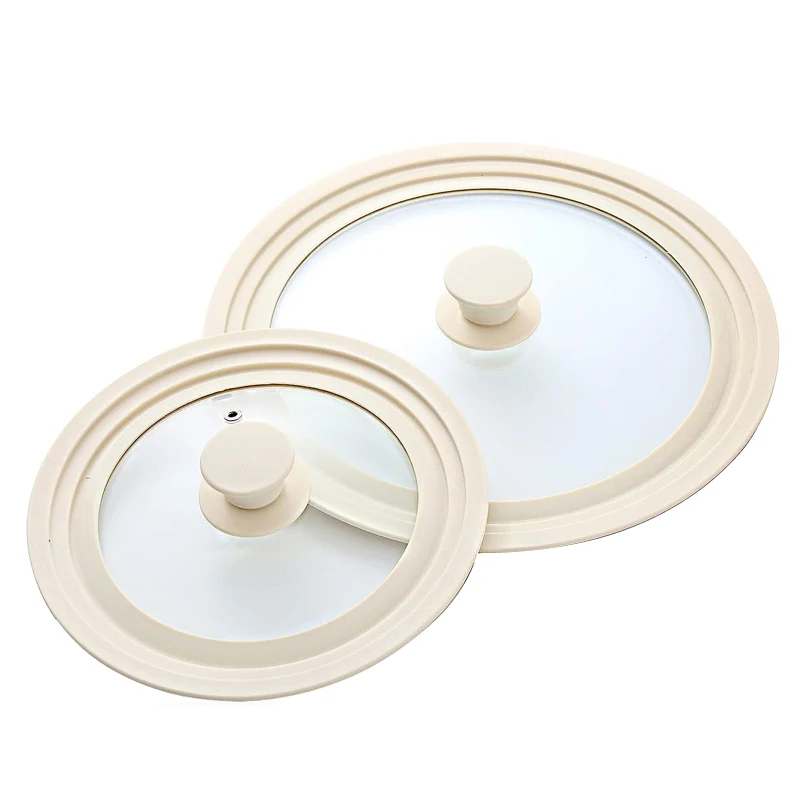 Silicone Pan Cover Multi Size Tempered Glass Food Safe Silicone Rim Universal Glass Pot Cover Cooking Lid