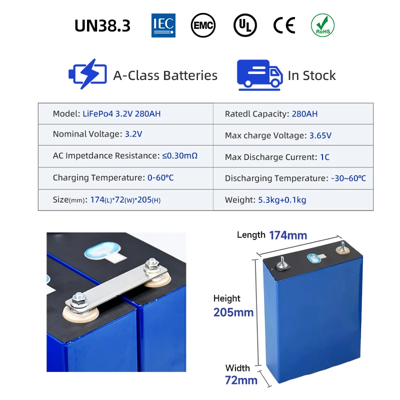 German Warehouse LiFePo4 3.2V 230AH 272ah 280ah LF280K 302ah Lithium Battery Monomer Deep Cycle akku DIY 24V 48V