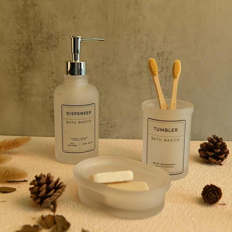 Aspire 4-Piece Luxury Bathroom Accessories Set  Printed Glass Bath Decorative Elegant Bathroom Decor