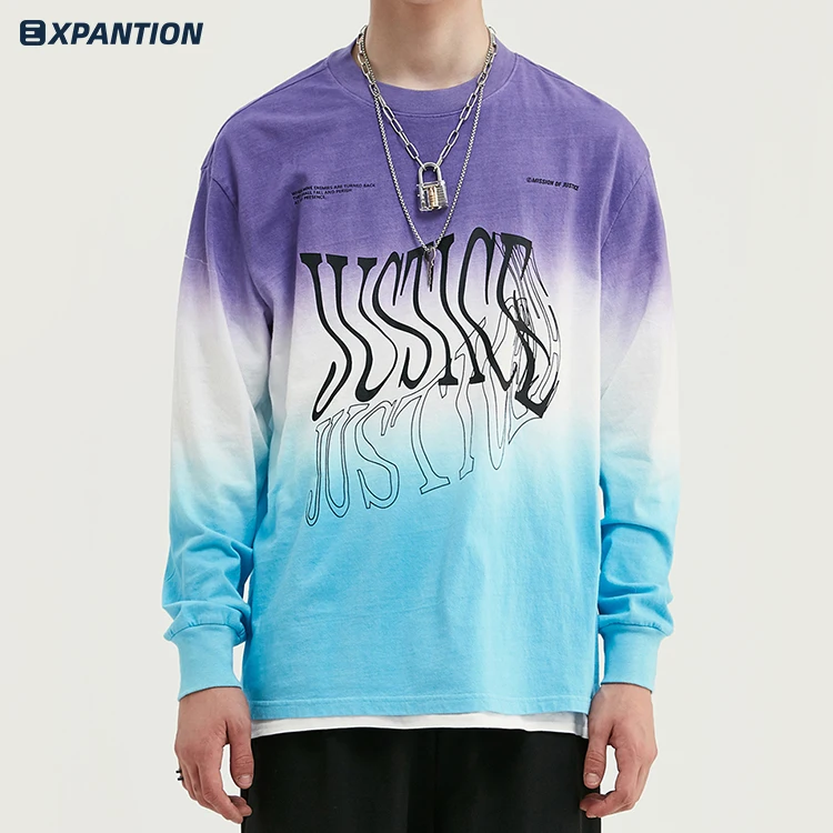 
Direct Factory Wholesale Skateboard Streetwear Gradient Color Hang Dye Long Sleeve T Shirt 