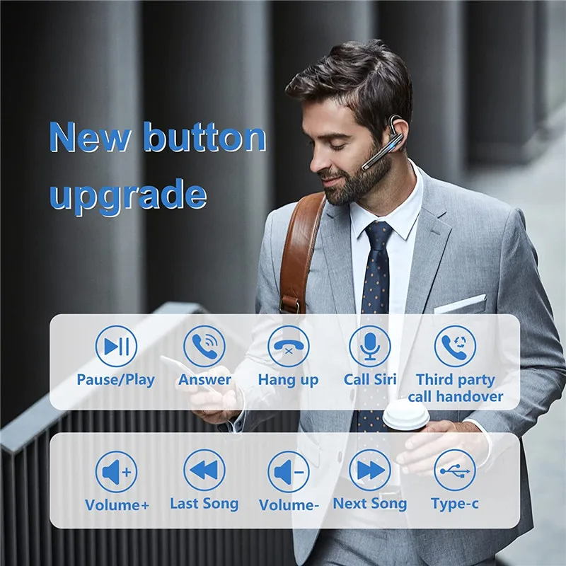 Hands-Free Call in-Ear Earphones Mic Clear Voice BT5.1 Headset Wireless Headphone for Business Office Driver