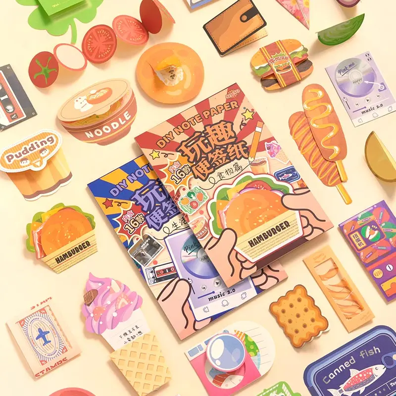Simno Food Theme Memopad Stationery Supplies Kids DIY  Paper Toy Kit Cute Kawaii Design Non-Sticky Note Paper