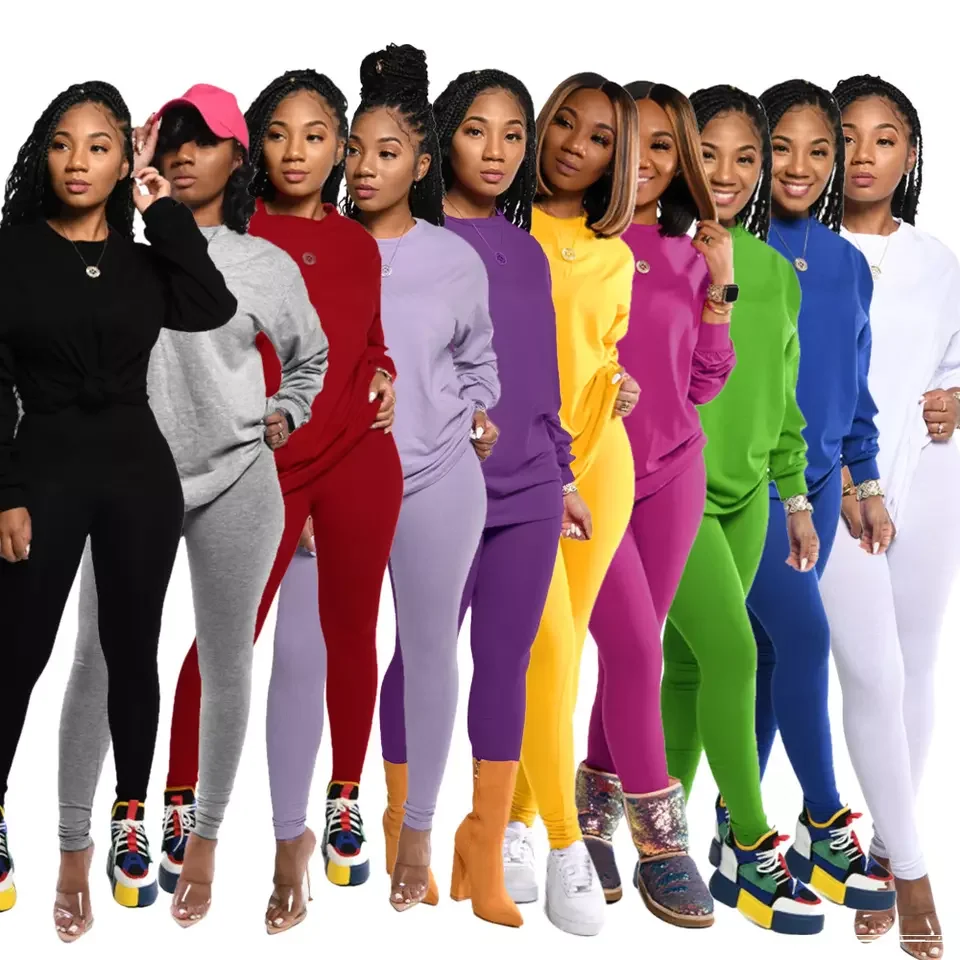 In 2023 the latest ladies multi-colored cotton loose two-piece leisure blank set is a hot seller for spring and summer