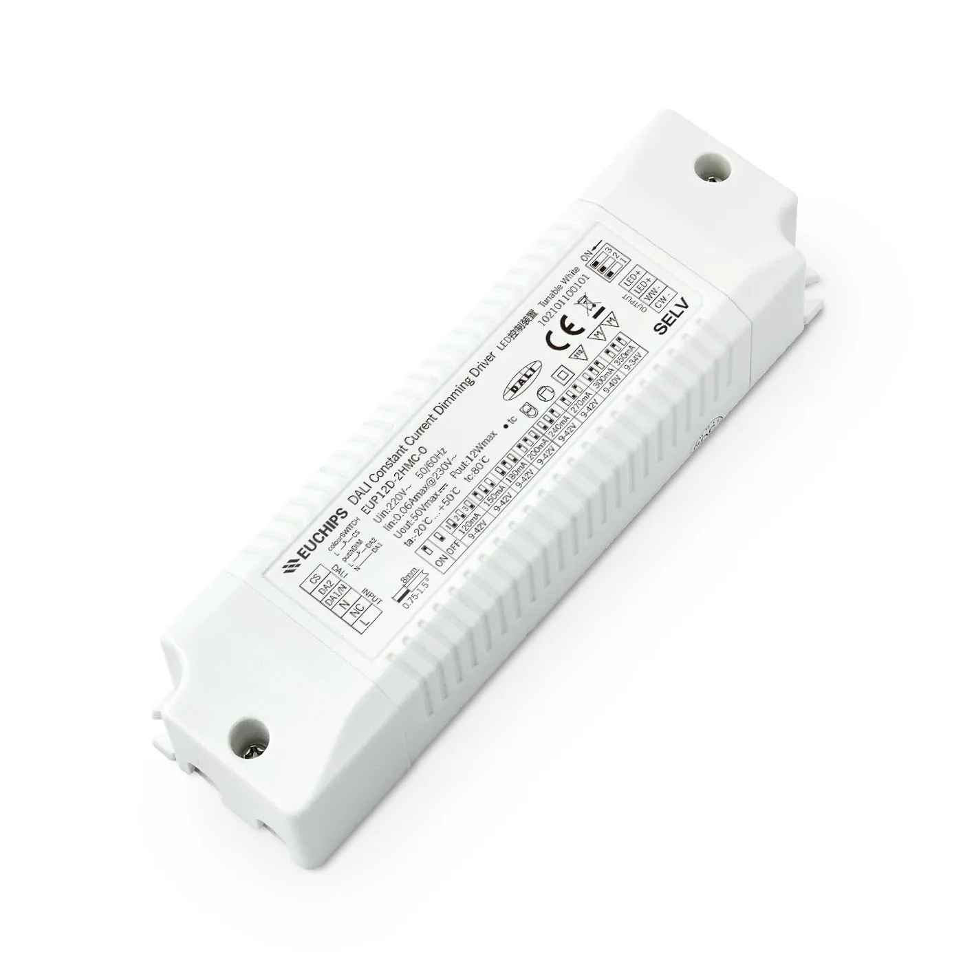 EUCHIPS 12W DT8 Dimmable Selectable LED Driver Dual Channel Tunable White Constant Current 120mA-350mA Dali Driver