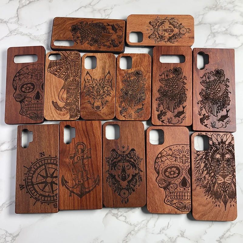 Wholesale Natural Solid wood Cell Phone Case Cover For Iphone/Samsung Pro rosewood TPU side protective wooden shell cover