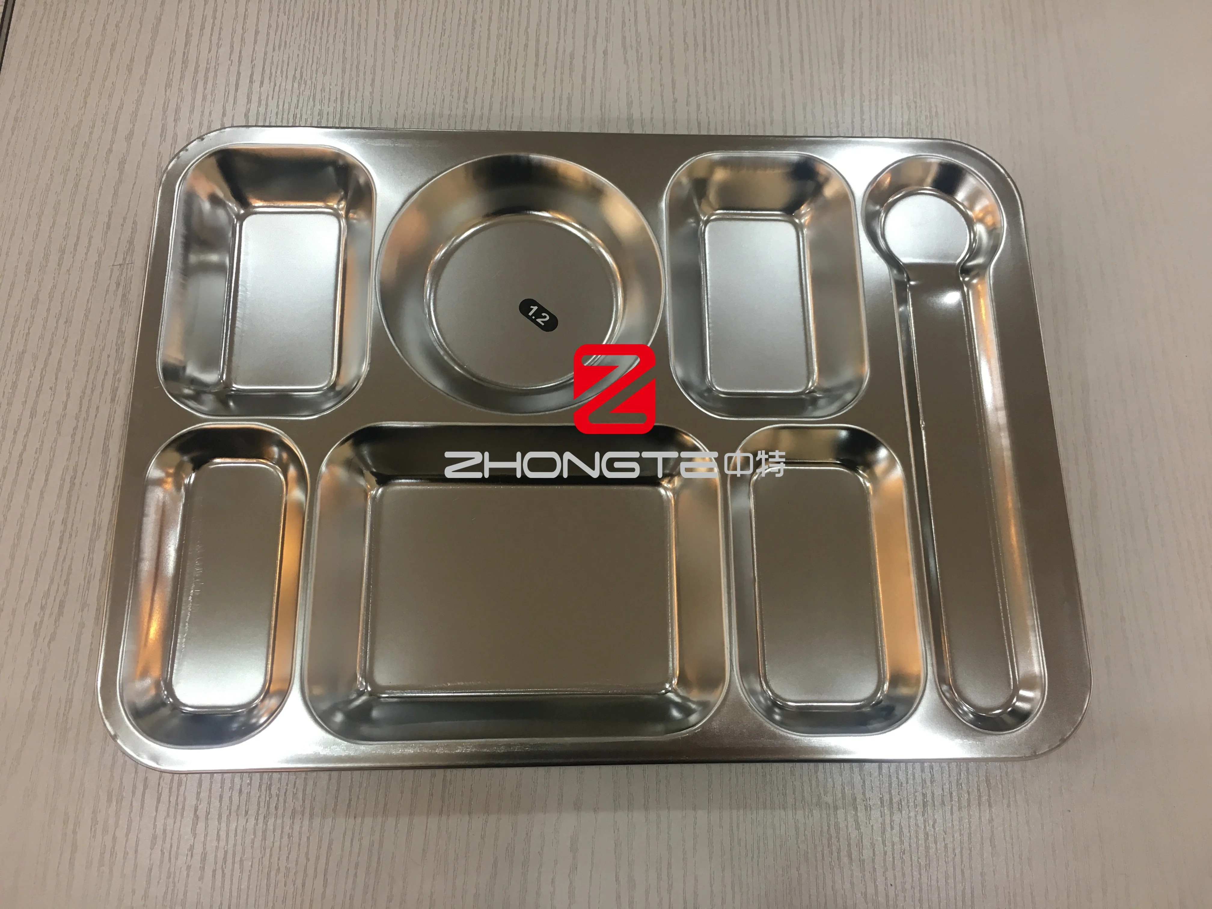 Large Fast Food Platter Stainless Steel Dinner Plates Serving Platter 6-grid Food Tray for Cafeteria