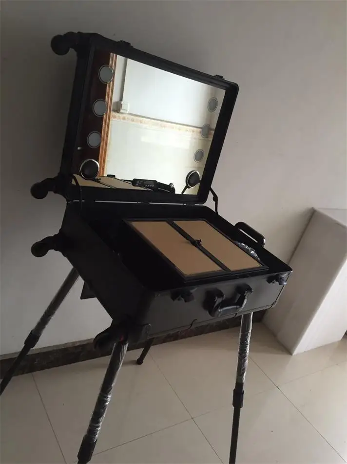 Makeup Train Suitcase with Built-in Lights & 3 Light Colors & Wheels-Professional Artist Trolley Studio Free Standing