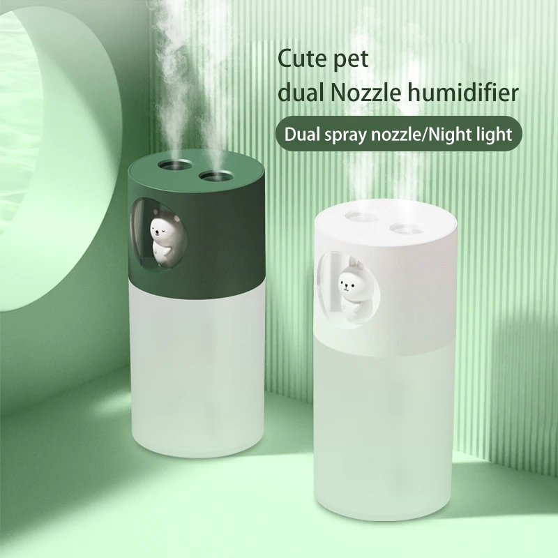 New 280ml large capacity dual nozzle cute pet cartoon USB humidifier night light car home desktop humidifier air diffuser