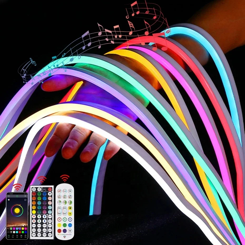 5V WS2812B LED Neon Strip Light 5050 Wifi Bluetooth-compatible Remote Control RGB Dream Color Flex Silicone Tube Lights Dimmable