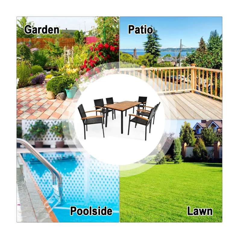 
Outdoor table and chair combination teak courtyard patio villa outdoor aluminum alloy leisure dining table and chair 