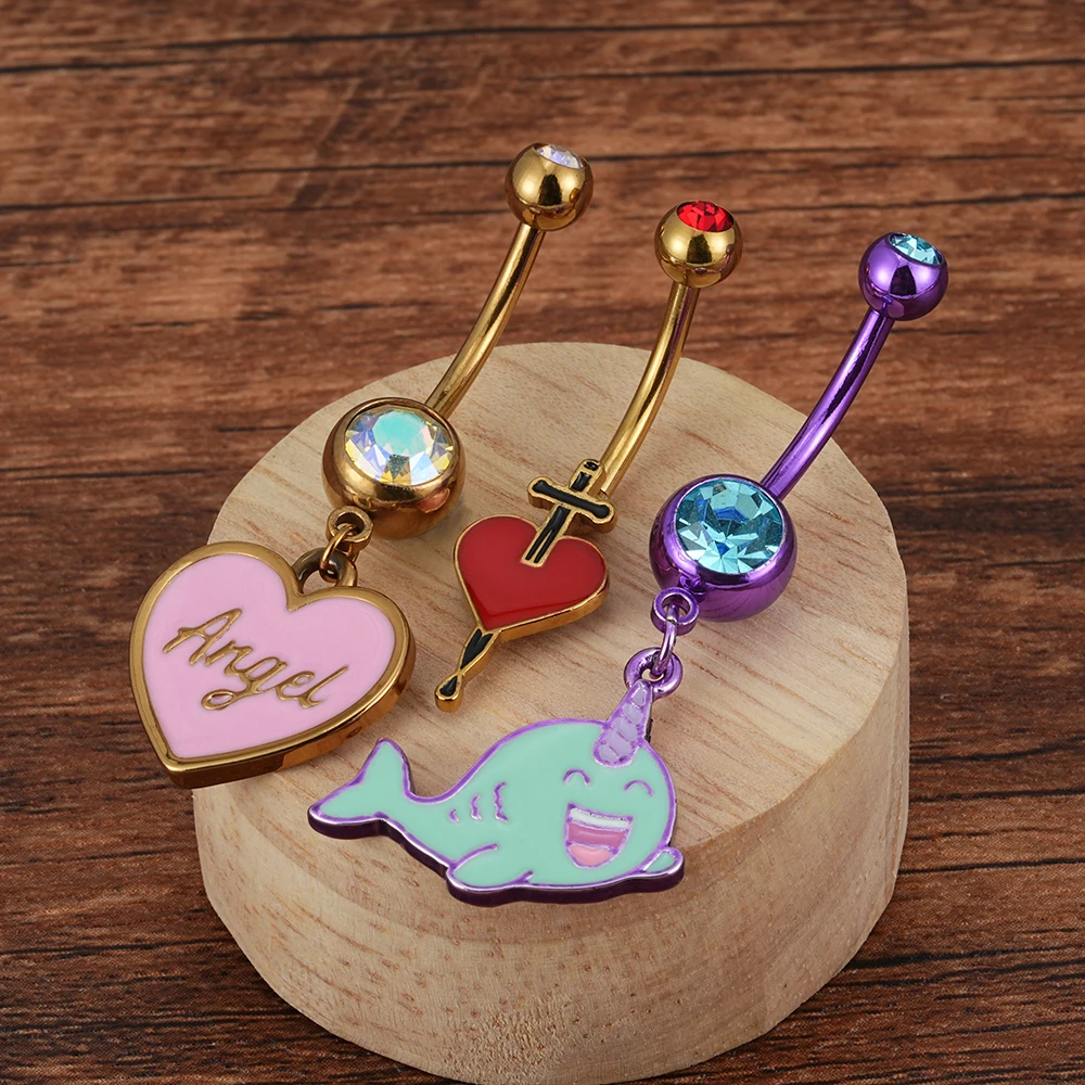 Hot 316 Stainless Steel Oil Drops Anime Belly Button Rings Girls Body Piercing Jewelry Dangle Belly Rings