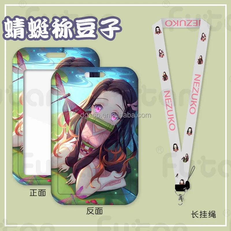 Cute Cartoon Demoned Slayers Neziko tanjino Card Holder Lanyard Anti-Lost Name Badge Bus Work ID Card Case with Lanyard