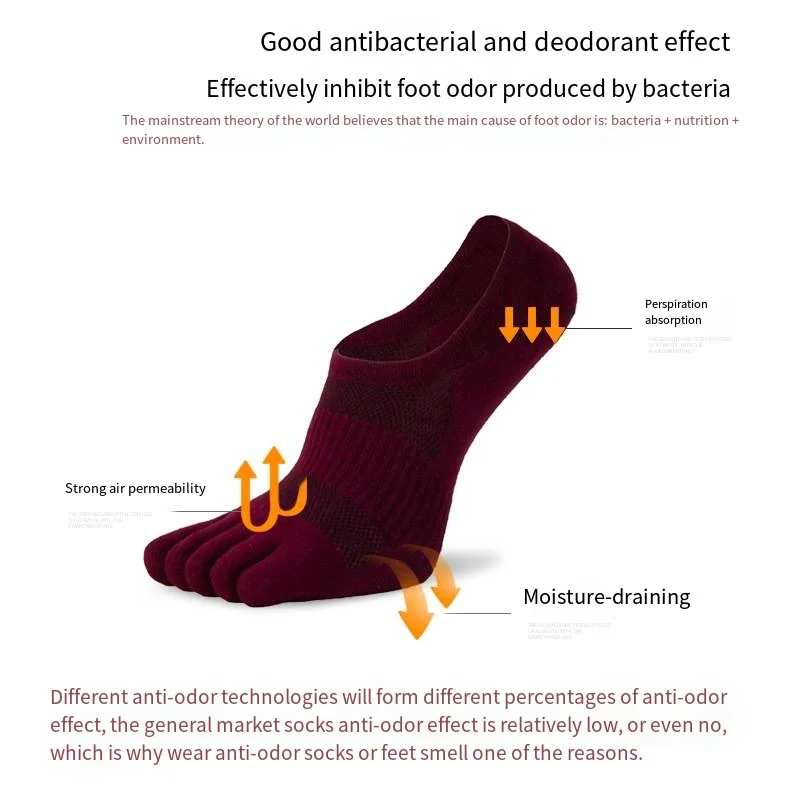 Men Five Toe Socks Low Cut Cotton Invisible Socks Antibacterial Deodorant Five Fingers Socks