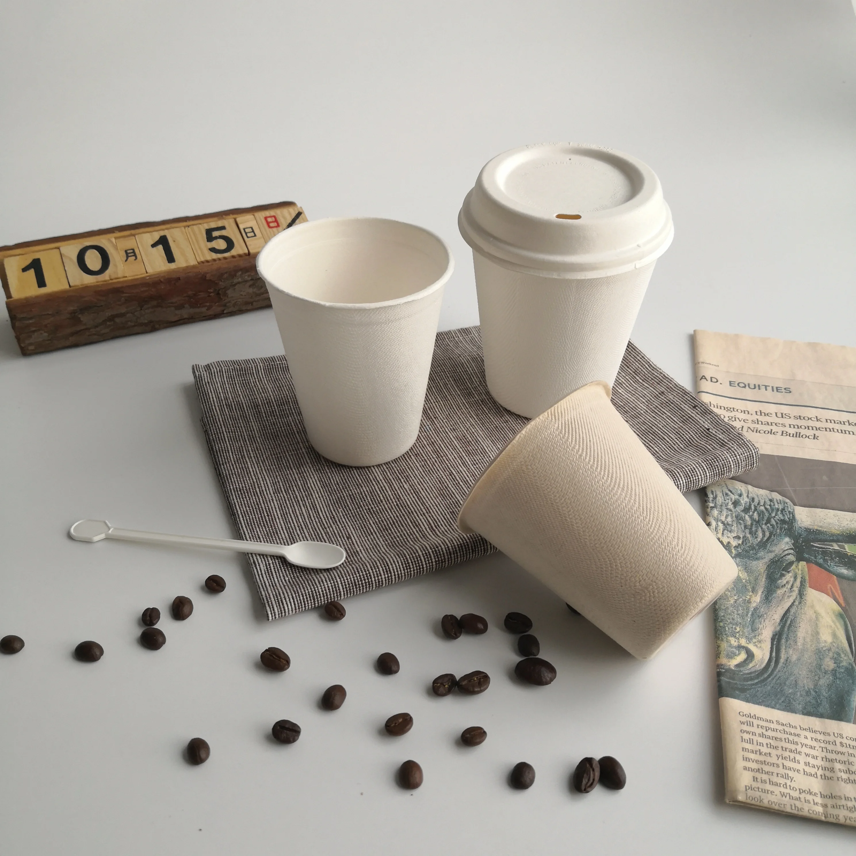 Eco-Friendly Biodegradable disposable sugarcane bagasse pulp paper coffee water cup 9oz 7oz 13 oz