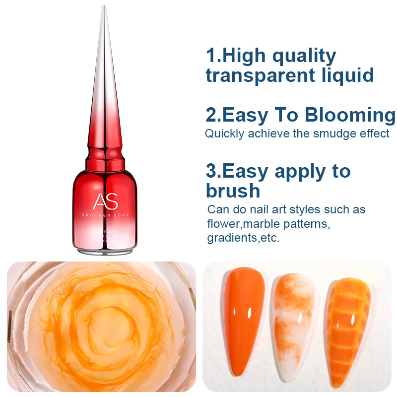 AS Clear Blooming Gel 15ml UV LED Soak Off Nail Art Polish for Spreading Effect Marble Nail Polish Private Label Gel Paint