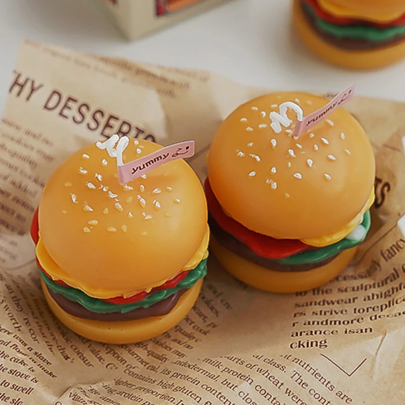 DGC Funny Gifts Fake Food Hamburger Candles Unique Gift Idea Soy Wax Burger Candle Photo Prop Decorations For Table