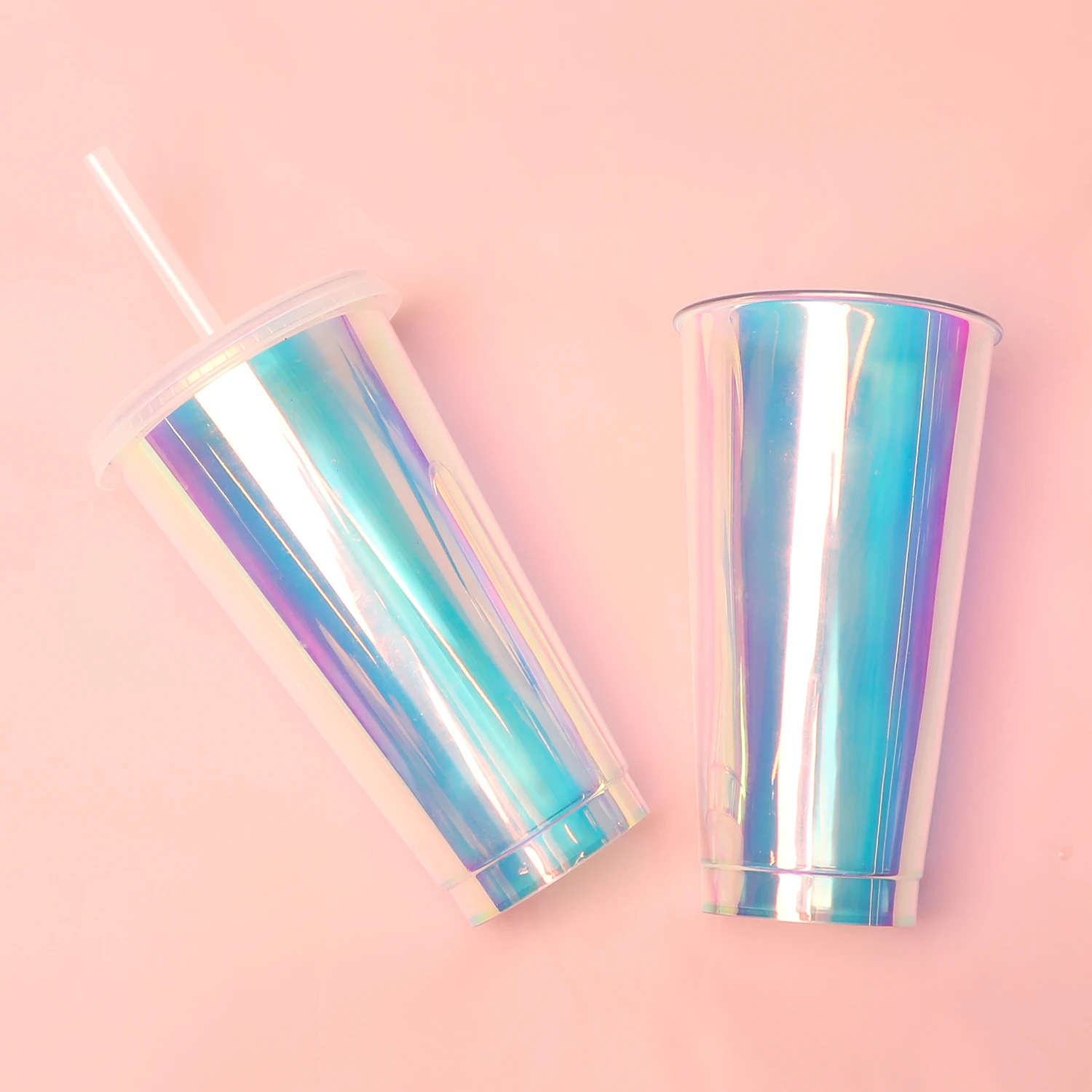 Custom tumbler 24oz 710ml reusable hologram cold water coffee plastic cups with lids and straws
