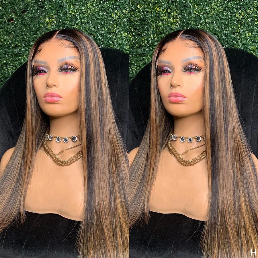 
Alisa Highlight Ombre Brazilian Human Virgin Hair Silk Bone Straight Human Hair wig Lace Front Wig Hair Products for Black Women 